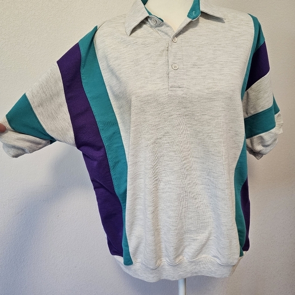 Spalding Vintage Gray, Purple, Teal Collared Polo Men's Size Large - Picture 2 of 9